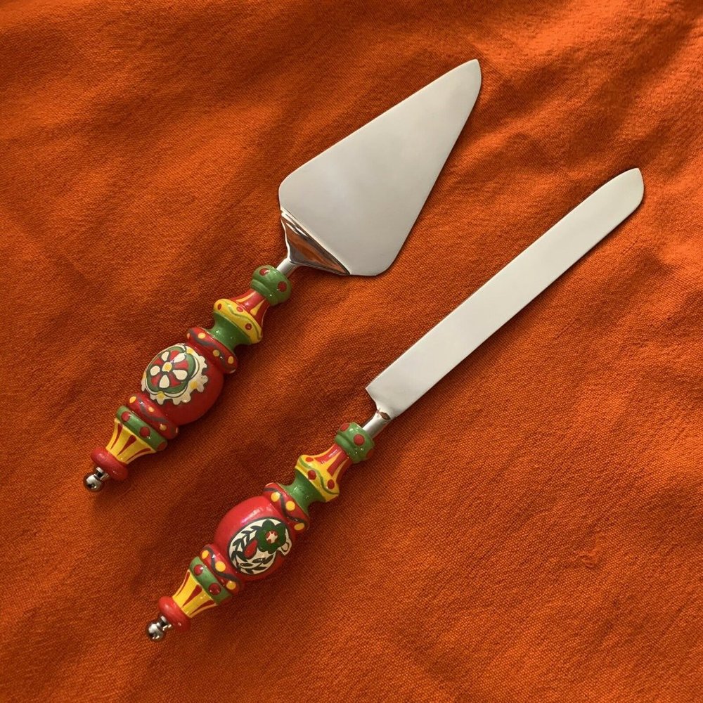 HANDPAINTED Stainless Steel CAKE KNIFE & SERVER